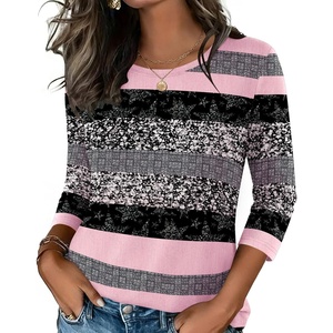 Zeagoo Women’s Casual 3/4 Sleeve T-Shirts Round Neck Tunic Tops Work Blouse(Pink Stripe-tz245)