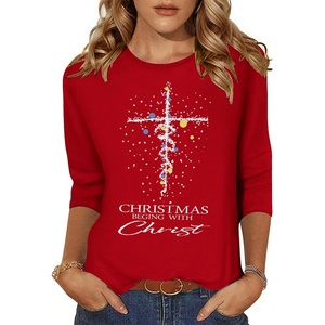 Zeagoo Women’s Casual 3/4 Sleeve T-Shirts Round Neck Tunic Tops Work Blouse(Red Christmas-sd485)