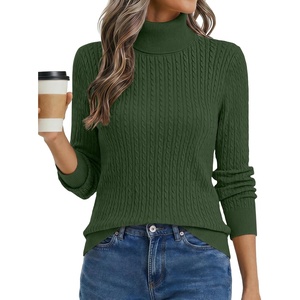 Zeagoo Womens Sweaters Turtleneck Cable Knit Long Sleeve Pullover Fall Tops(Army Green)