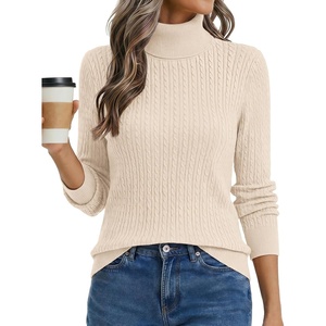 Zeagoo Womens Sweaters Turtleneck Cable Knit Long Sleeve Pullover Fall Tops(Beige)