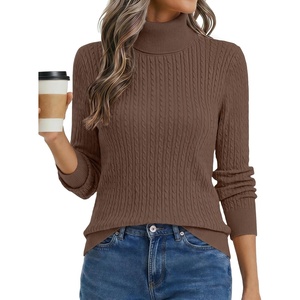 Zeagoo Womens Sweaters Turtleneck Cable Knit Long Sleeve Pullover Fall Tops(Brown)