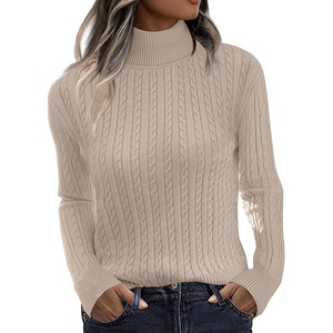 Zeagoo Womens Sweaters Turtleneck Cable Knit Long Sleeve Pullover Fall Tops(Dark Apricot)