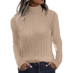 Zeagoo Womens Sweaters Turtleneck Cable Knit Long Sleeve Pullover Fall Tops(Khaki)