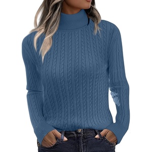 Zeagoo Womens Sweaters Turtleneck Cable Knit Long Sleeve Pullover Fall Tops(Navy Blue)