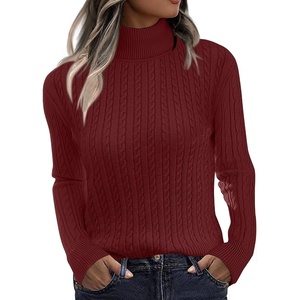 Zeagoo Womens Sweaters Turtleneck Cable Knit Long Sleeve Pullover Fall Tops(Red)