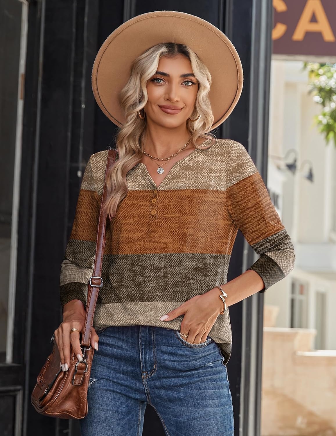 image:imageZeagoo Long Sleeve Shirts for Women Casual V Neck Fall Tops Summer BlousesAgeometric 398
