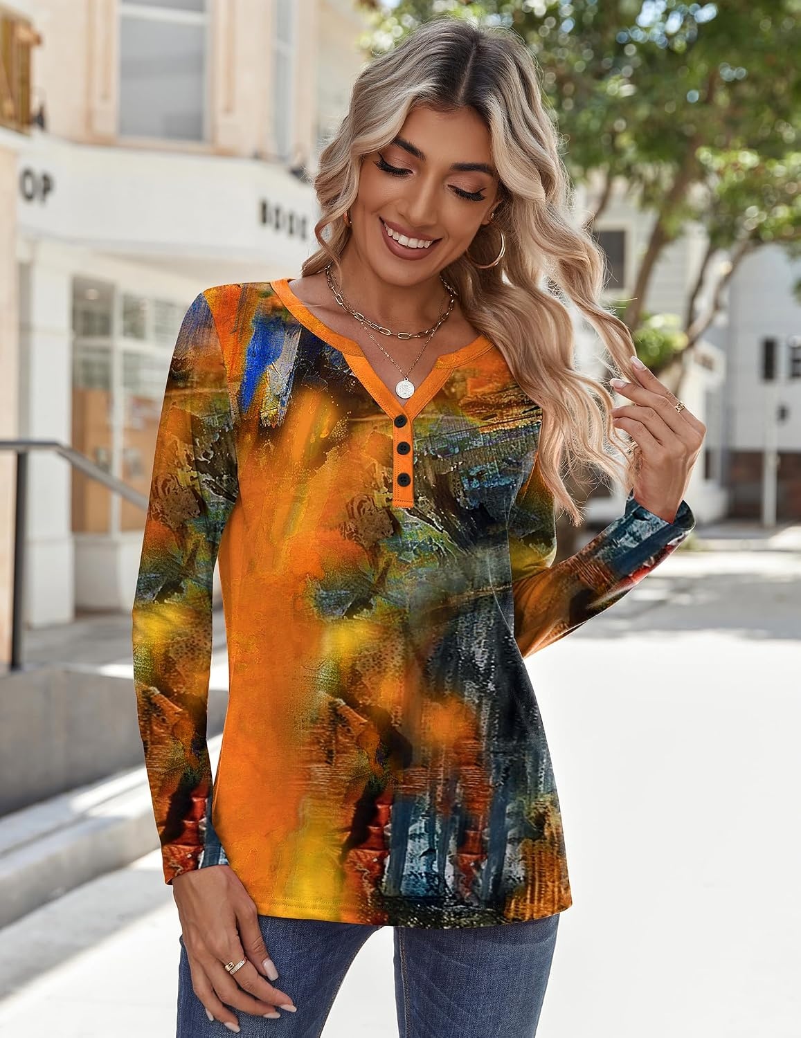 image:imageZeagoo Long Sleeve Shirts for Women Casual V Neck Fall Tops Summer BlousesMulticolor 272