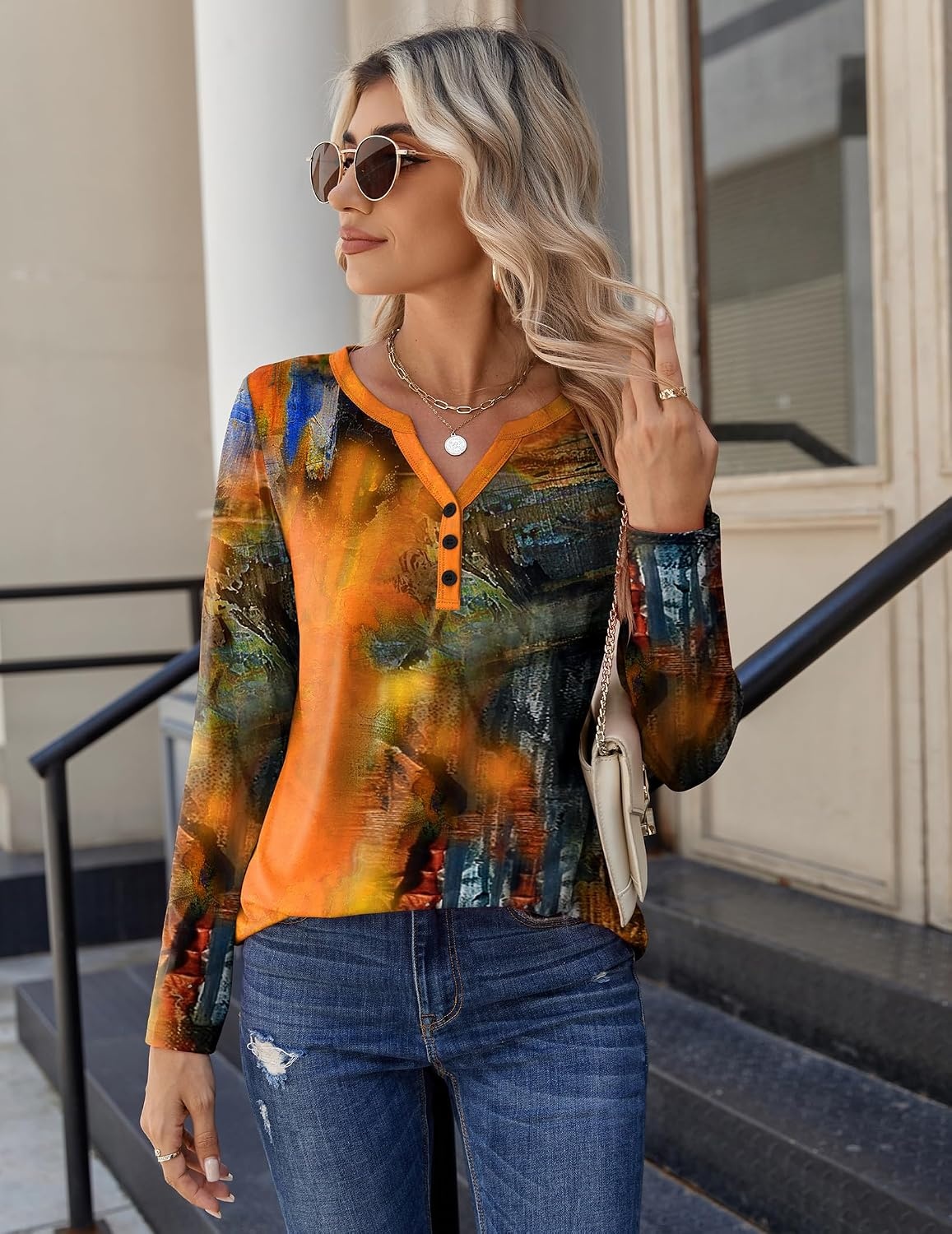 image:imageZeagoo Long Sleeve Shirts for Women Casual V Neck Fall Tops Summer BlousesMulticolor 272