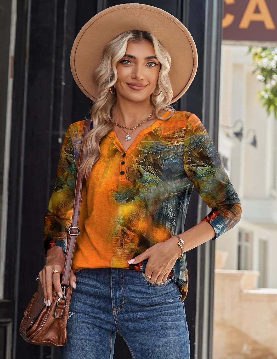 image:imageZeagoo Long Sleeve Shirts for Women Casual V Neck Fall Tops Summer BlousesMulticolor 272