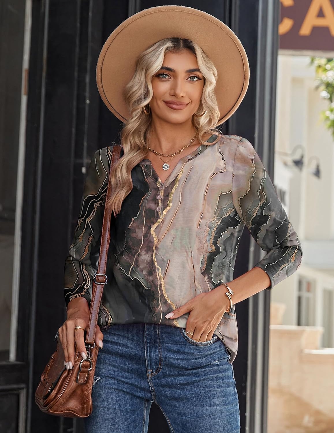 image:imageZeagoo Long Sleeve Shirts for Women Casual V Neck Fall Tops Summer BlousesMulticolor 278