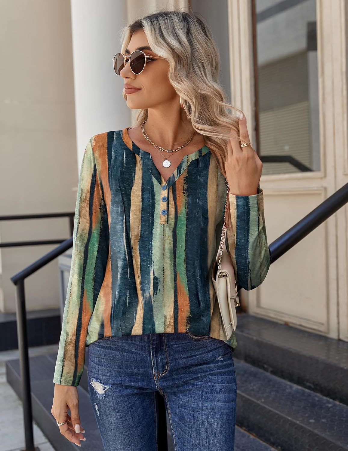 image:imageZeagoo Long Sleeve Shirts for Women Casual V Neck Fall Tops Summer BlousesMulticolor 289