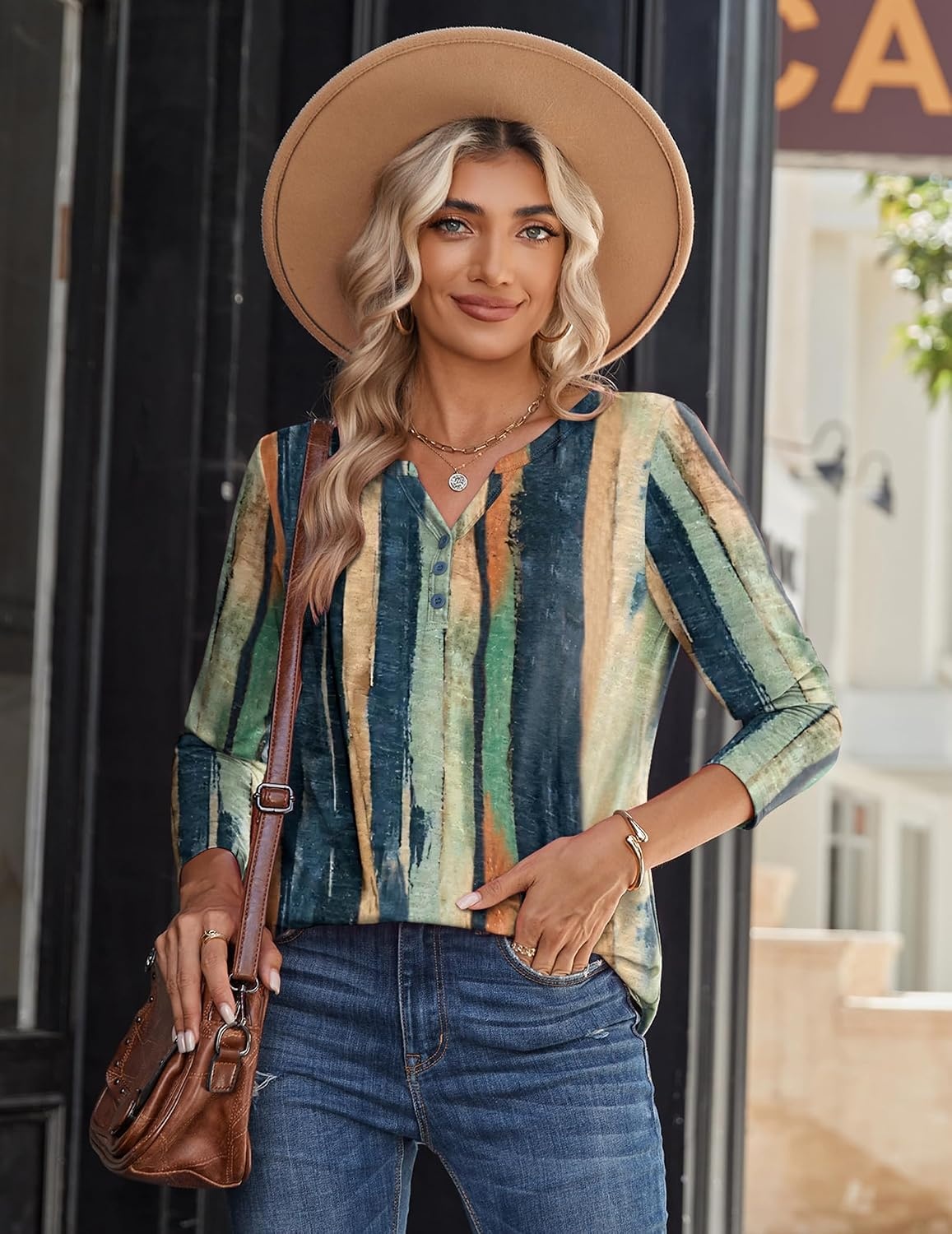 image:imageZeagoo Long Sleeve Shirts for Women Casual V Neck Fall Tops Summer BlousesMulticolor 289