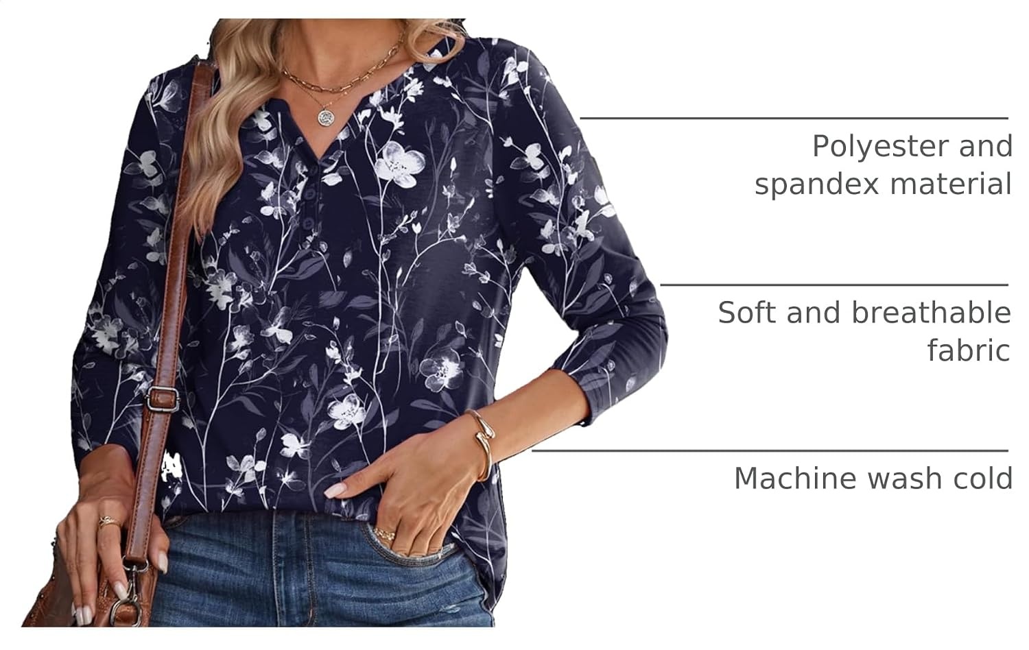 image:imageZeagoo Long Sleeve Shirts for Women Casual V Neck Fall Tops Summer BlousesNavy Floral 180