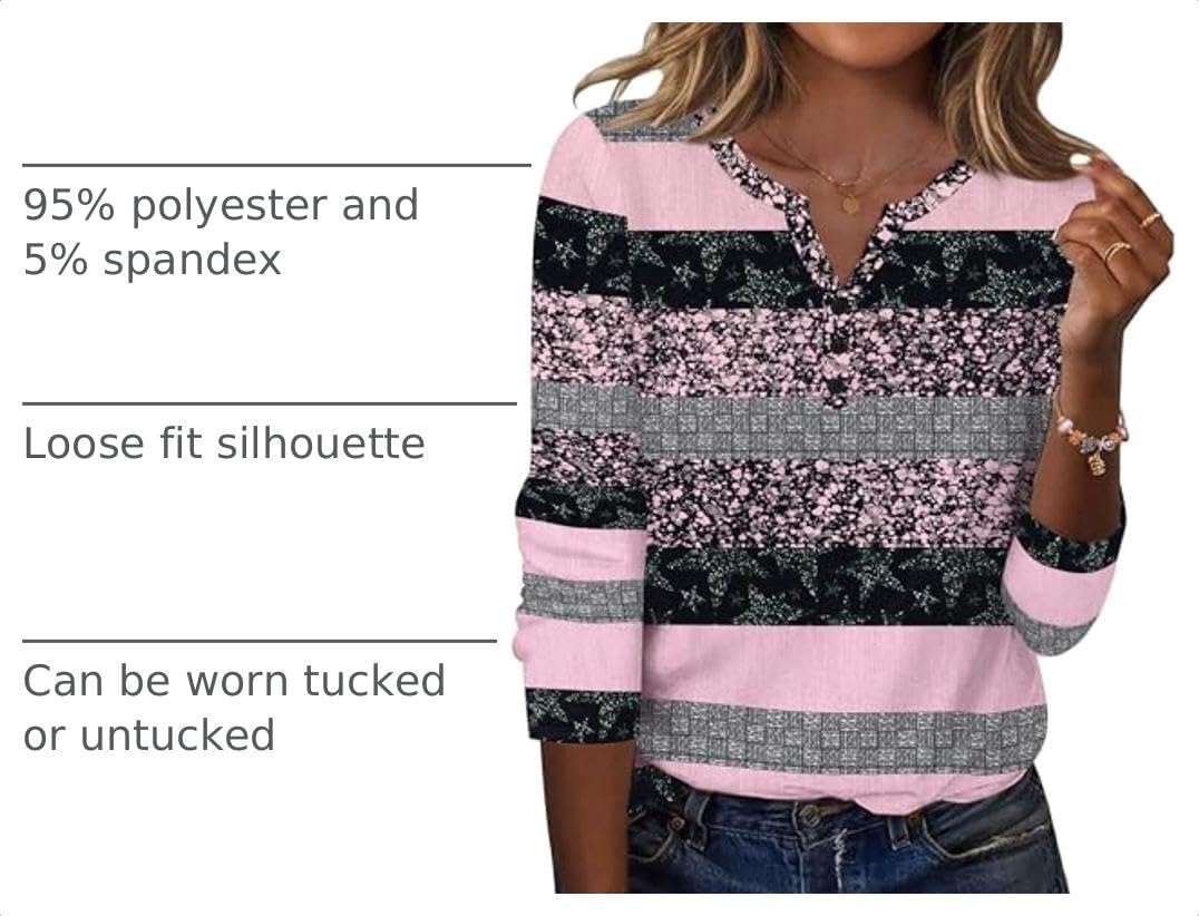 image:imageZeagoo Long Sleeve Shirts for Women Casual V Neck Fall Tops Summer BlousesStripes Black Pink
