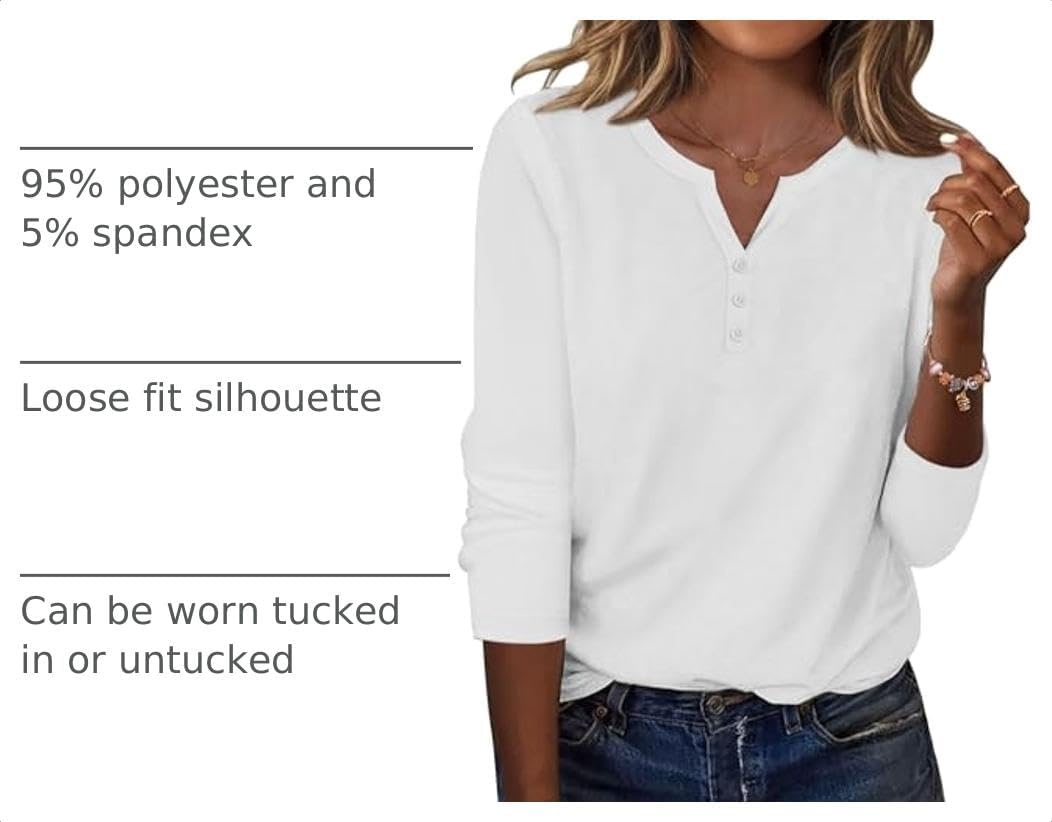image:imageZeagoo Long Sleeve Shirts for Women Casual V Neck Fall Tops Summer BlousesWhite