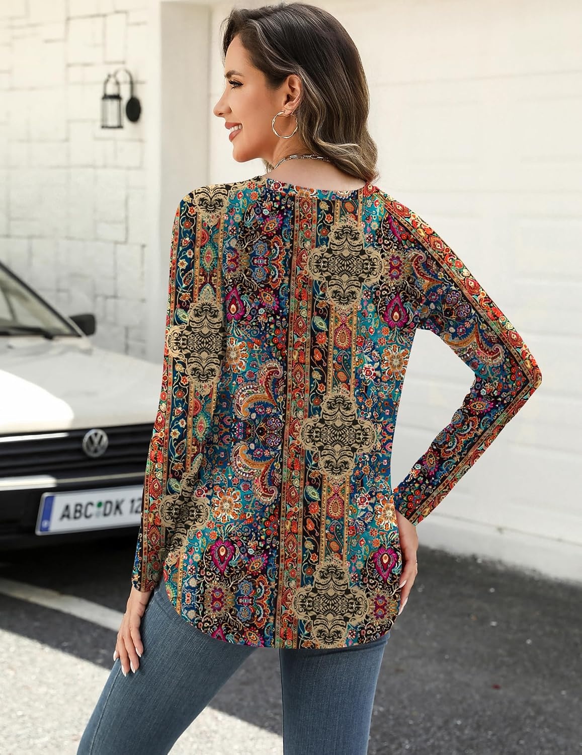 image:imageZeagoo Long Sleeve Shirts for Women Crew Neck Casual Fall Fashion Blouses Basic Tunic Tops Dressy Work ClothesAmulticolormz721