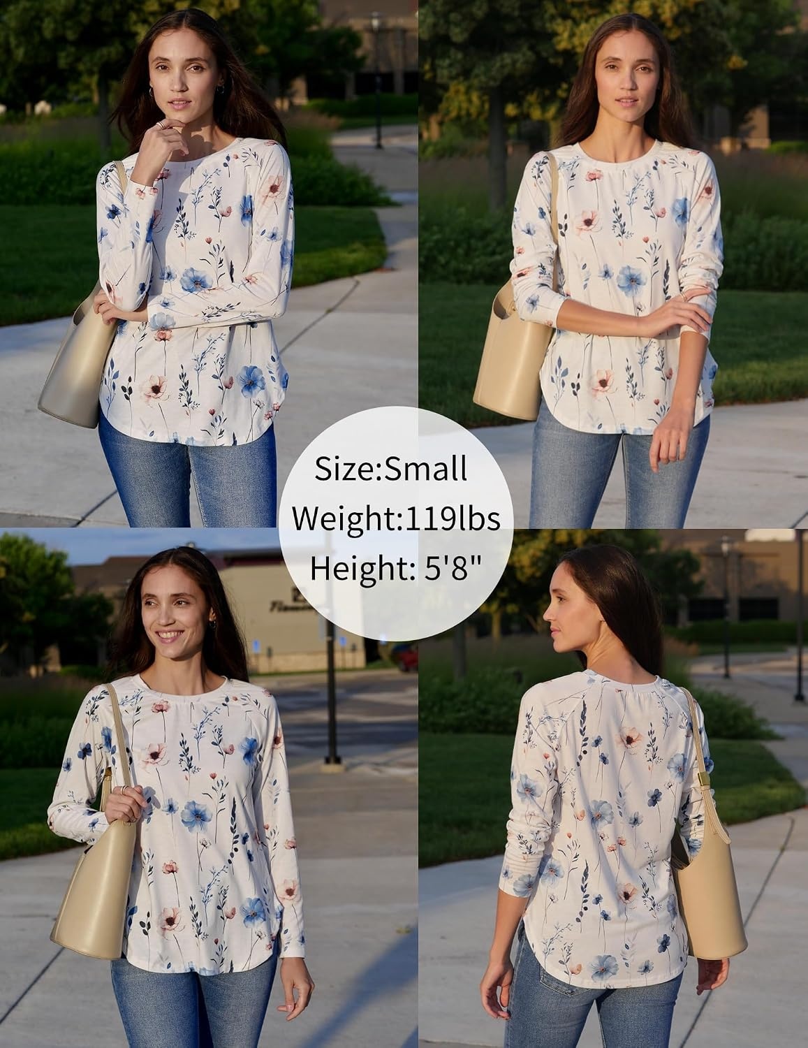 image:imageZeagoo Long Sleeve Shirts for Women Crew Neck Casual Fall Fashion Blouses Basic Tunic Tops Dressy Work ClothesAwhite Flowerbf112