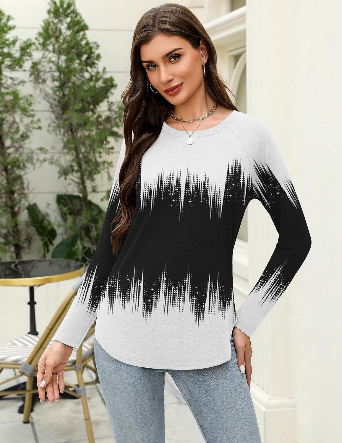 image:imageZeagoo Long Sleeve Shirts for Women Crew Neck Casual Fall Fashion Blouses Basic Tunic Tops Dressy Work ClothesBlack Whitejb204