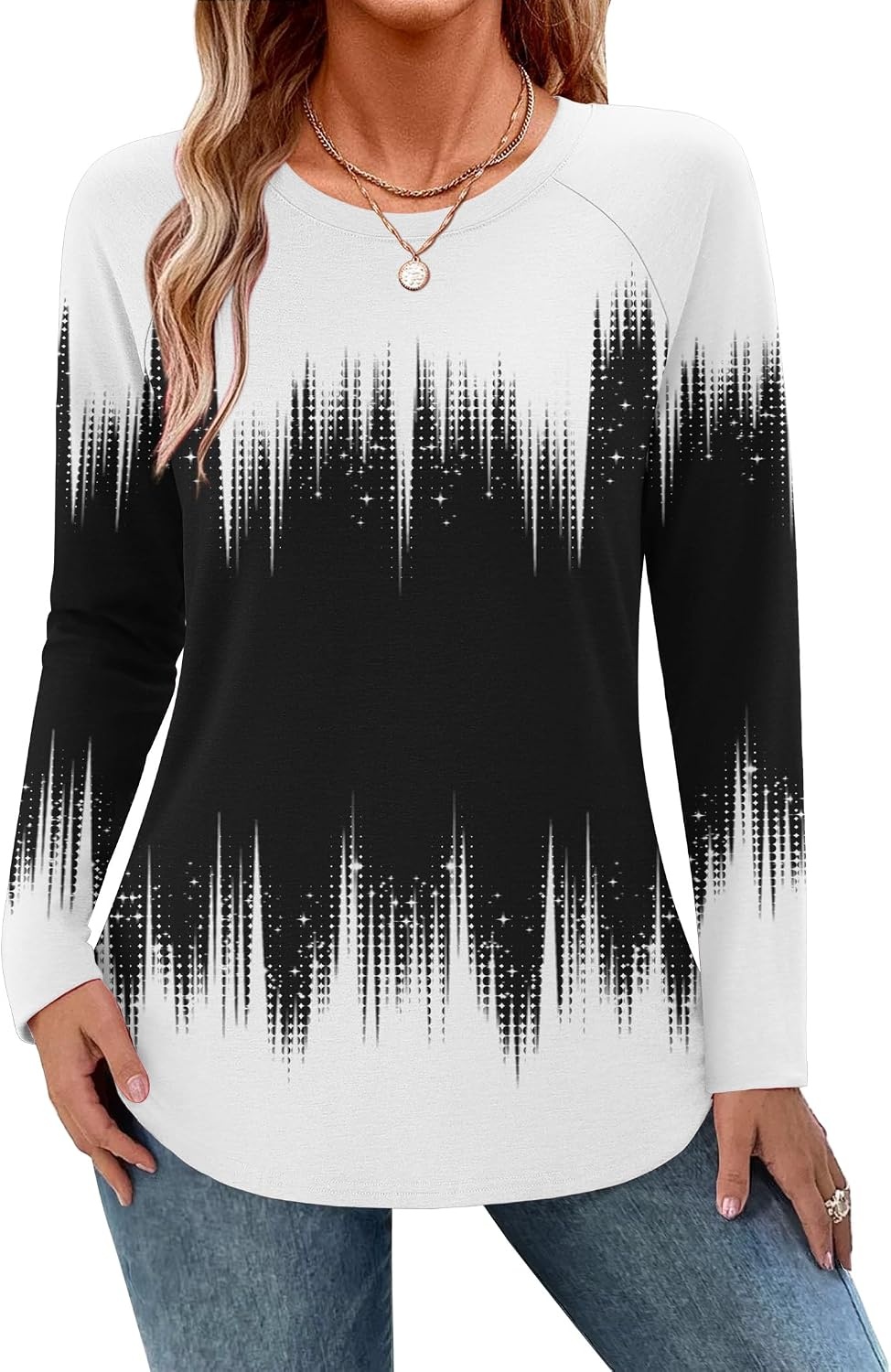 image:imageZeagoo Long Sleeve Shirts for Women Crew Neck Casual Fall Fashion Blouses Basic Tunic Tops Dressy Work ClothesBlack Whitejb204