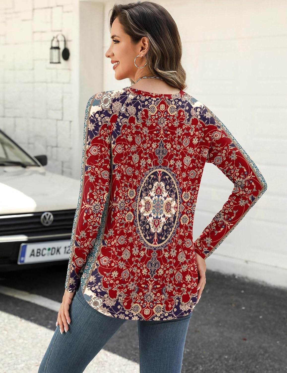 image:imageZeagoo Long Sleeve Shirts for Women Crew Neck Casual Fall Fashion Blouses Basic Tunic Tops Dressy Work ClothesFloral Redmz870