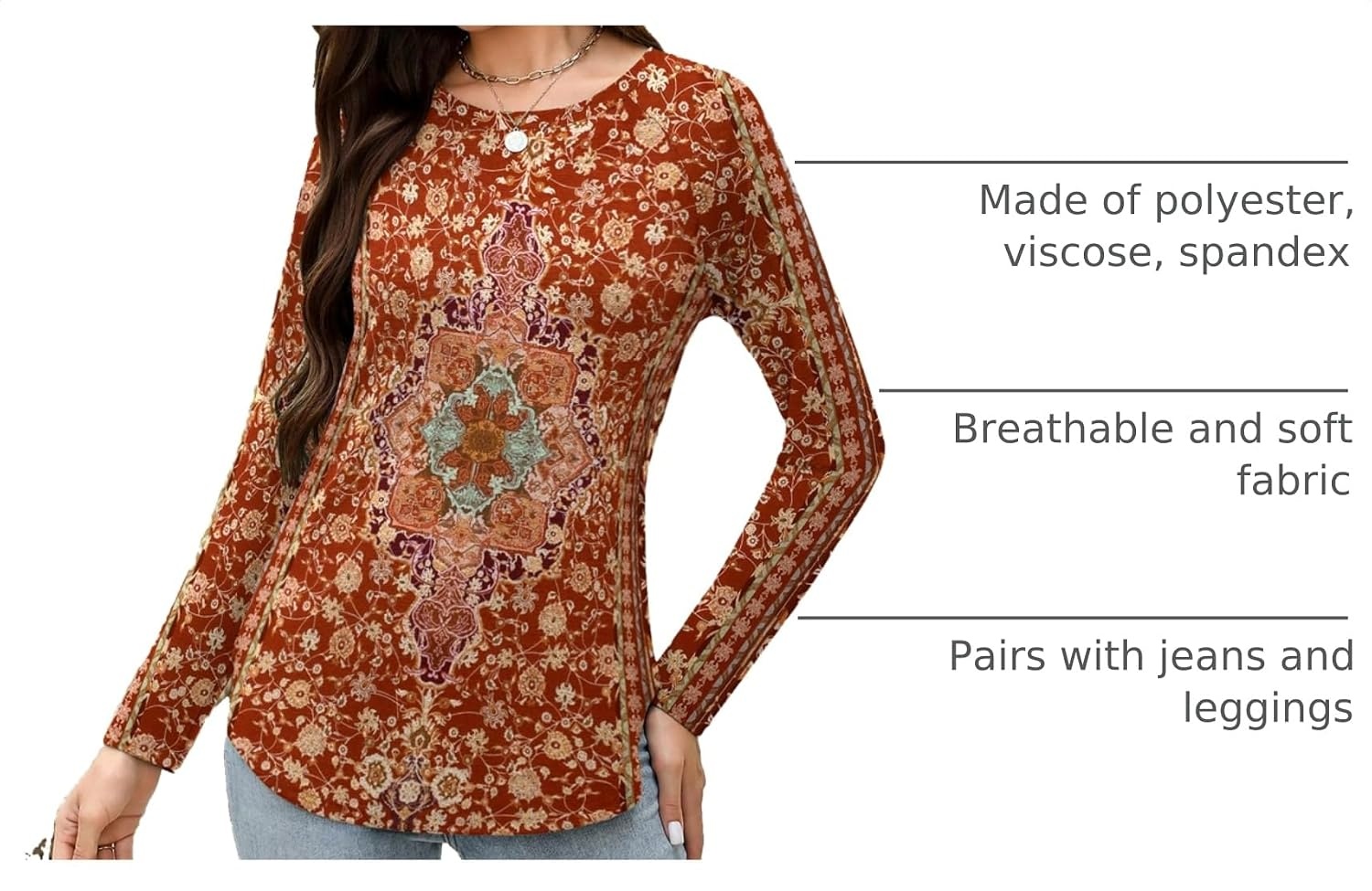 image:imageZeagoo Long Sleeve Shirts for Women Crew Neck Casual Fall Fashion Blouses Basic Tunic Tops Dressy Work ClothesMulticolormz811