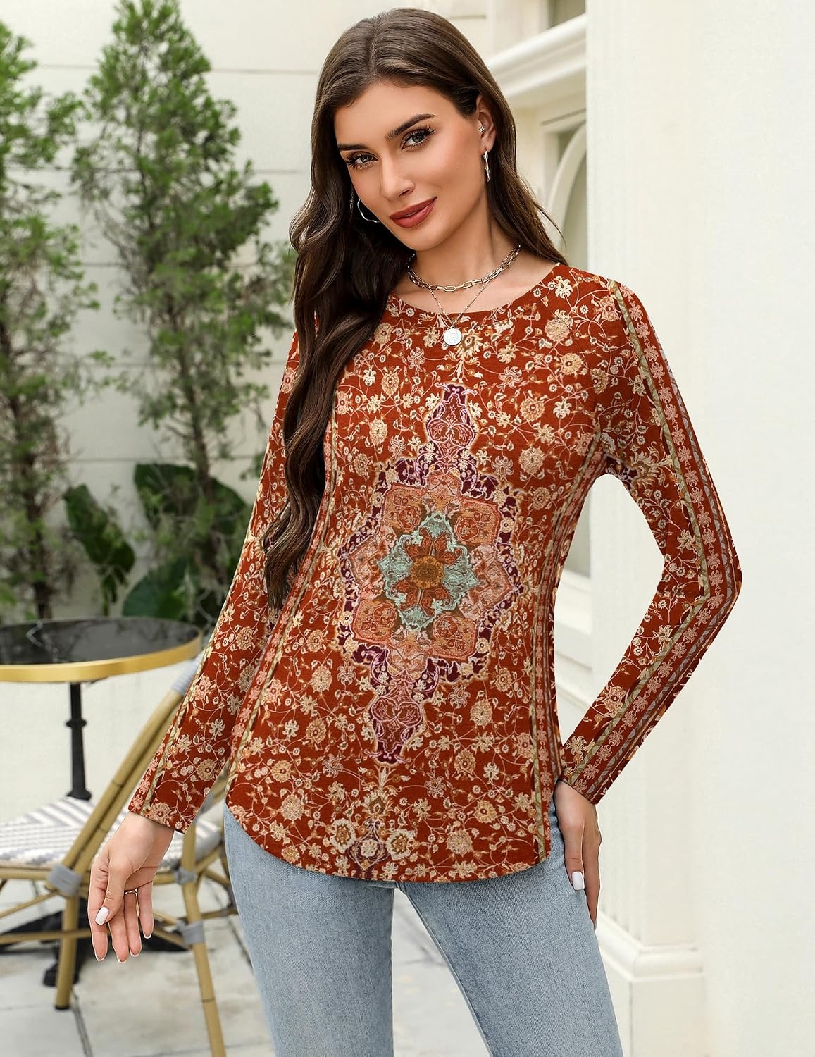 image:imageZeagoo Long Sleeve Shirts for Women Crew Neck Casual Fall Fashion Blouses Basic Tunic Tops Dressy Work ClothesMulticolormz811