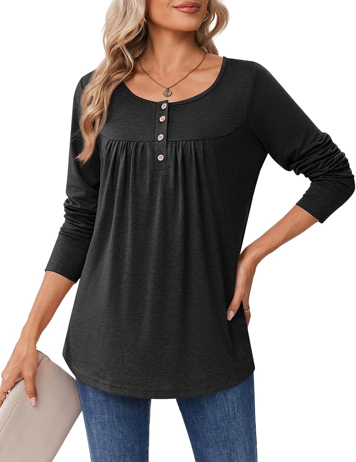 image:imageZeagoo Long Sleeve Shirts for Women Dressy Casual Blouses Loose Tunic TopsBlack
