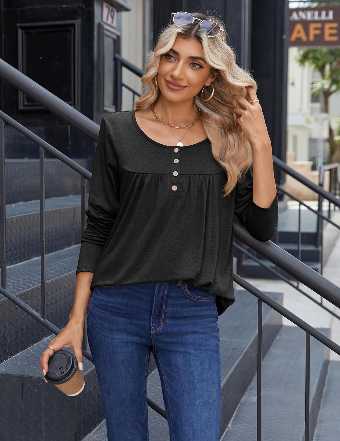 image:imageZeagoo Long Sleeve Shirts for Women Dressy Casual Blouses Loose Tunic TopsBlack