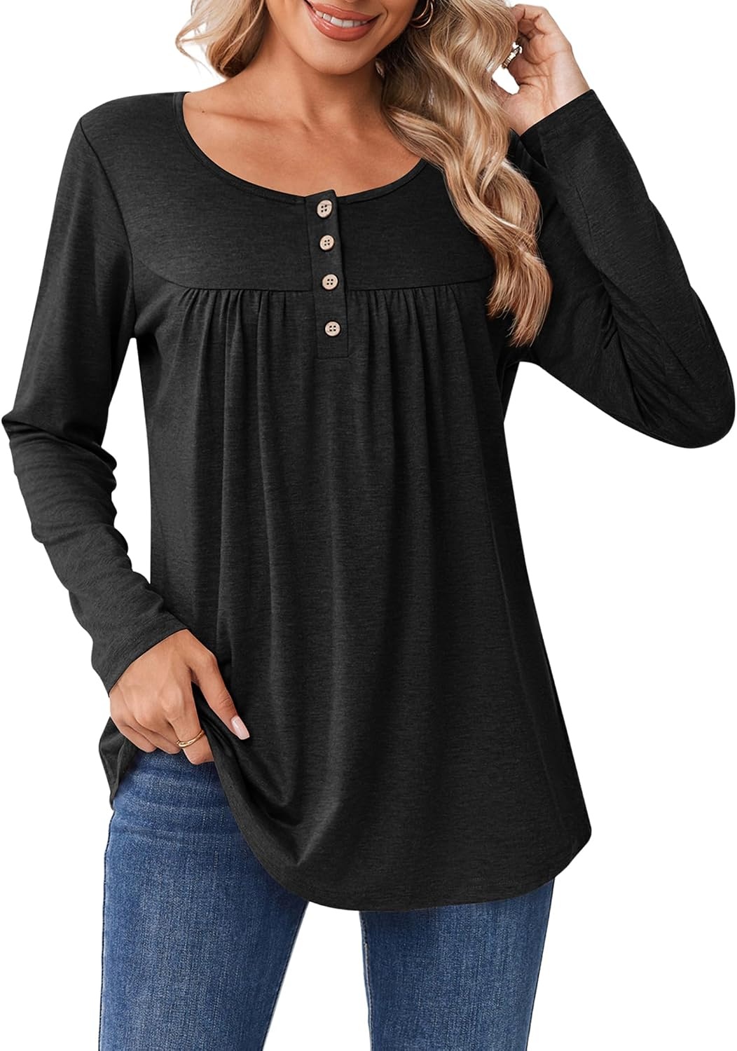 image:imageZeagoo Long Sleeve Shirts for Women Dressy Casual Blouses Loose Tunic TopsBlack