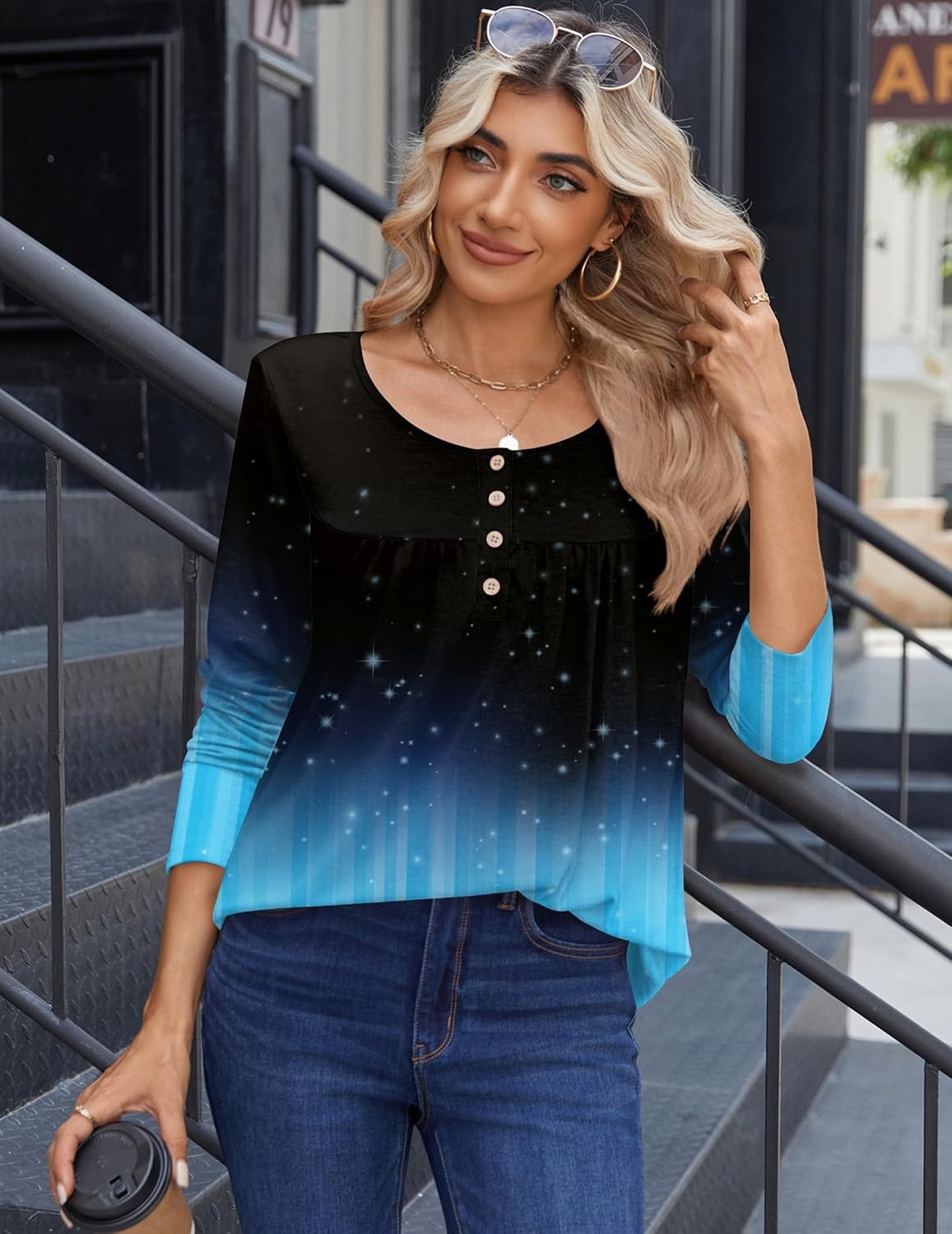 image:imageZeagoo Long Sleeve Shirts for Women Dressy Casual Blouses Loose Tunic TopsBlack Bluejb207
