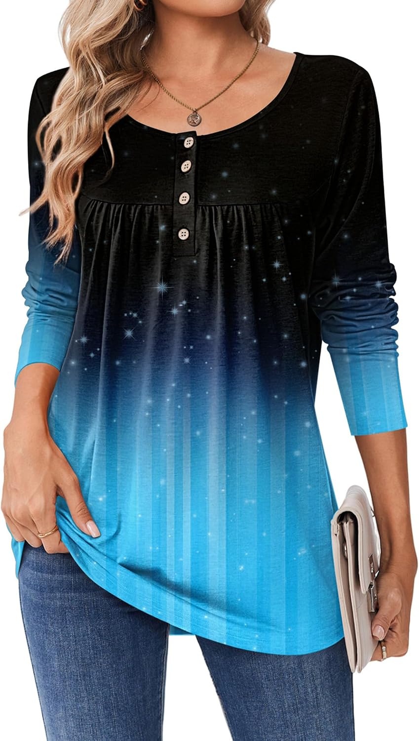 image:imageZeagoo Long Sleeve Shirts for Women Dressy Casual Blouses Loose Tunic TopsBlack Bluejb207