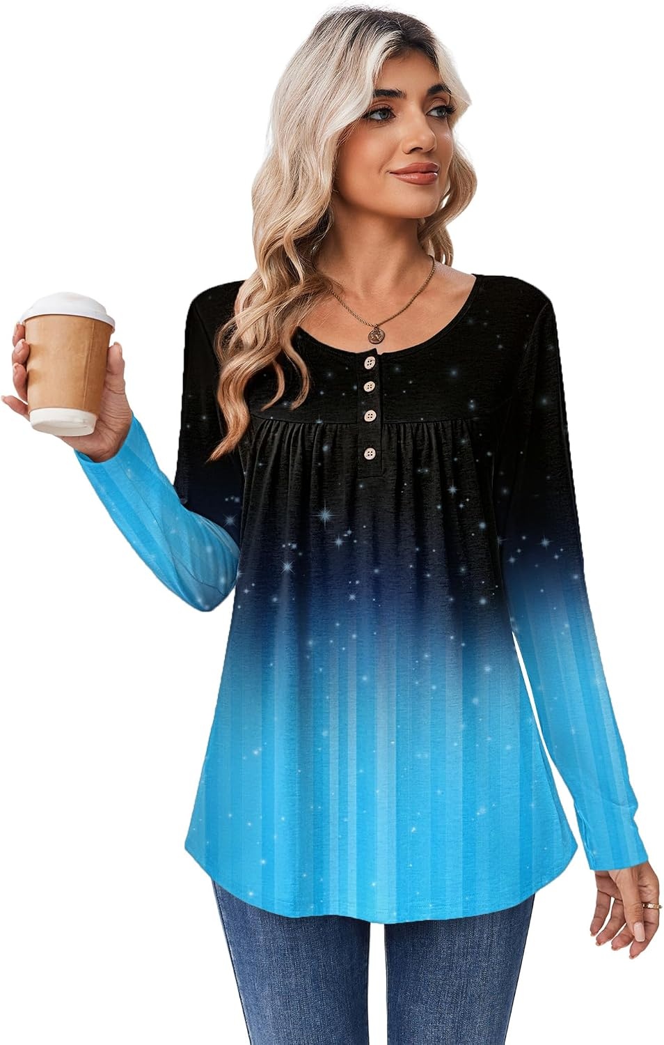image:imageZeagoo Long Sleeve Shirts for Women Dressy Casual Blouses Loose Tunic TopsBlack Bluejb207