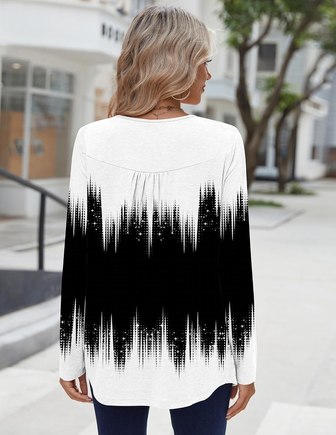 image:imageZeagoo Long Sleeve Shirts for Women Dressy Casual Blouses Loose Tunic TopsBlack Whitejb204
