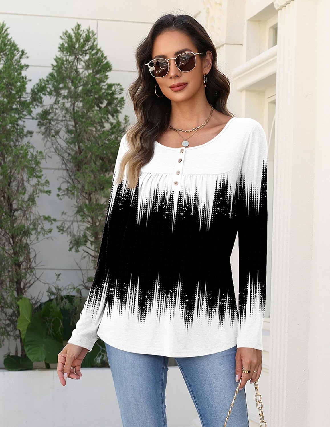 image:imageZeagoo Long Sleeve Shirts for Women Dressy Casual Blouses Loose Tunic TopsBlack Whitejb204