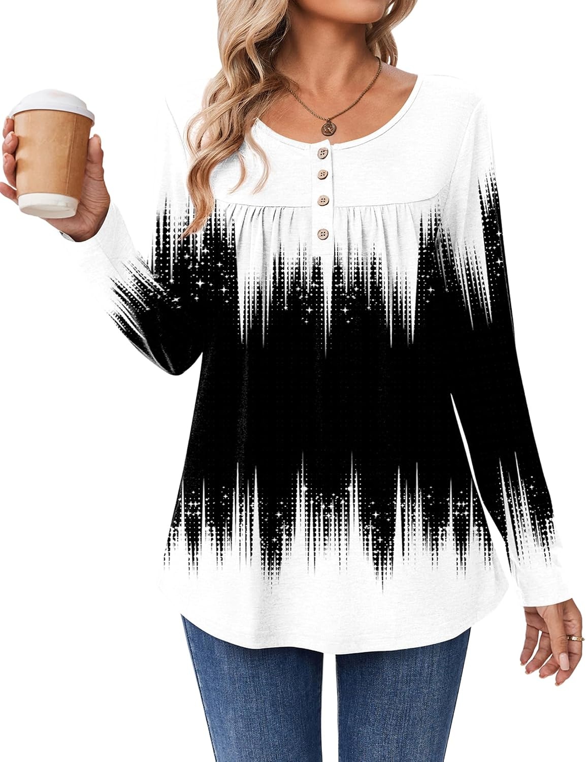 image:imageZeagoo Long Sleeve Shirts for Women Dressy Casual Blouses Loose Tunic TopsBlack Whitejb204