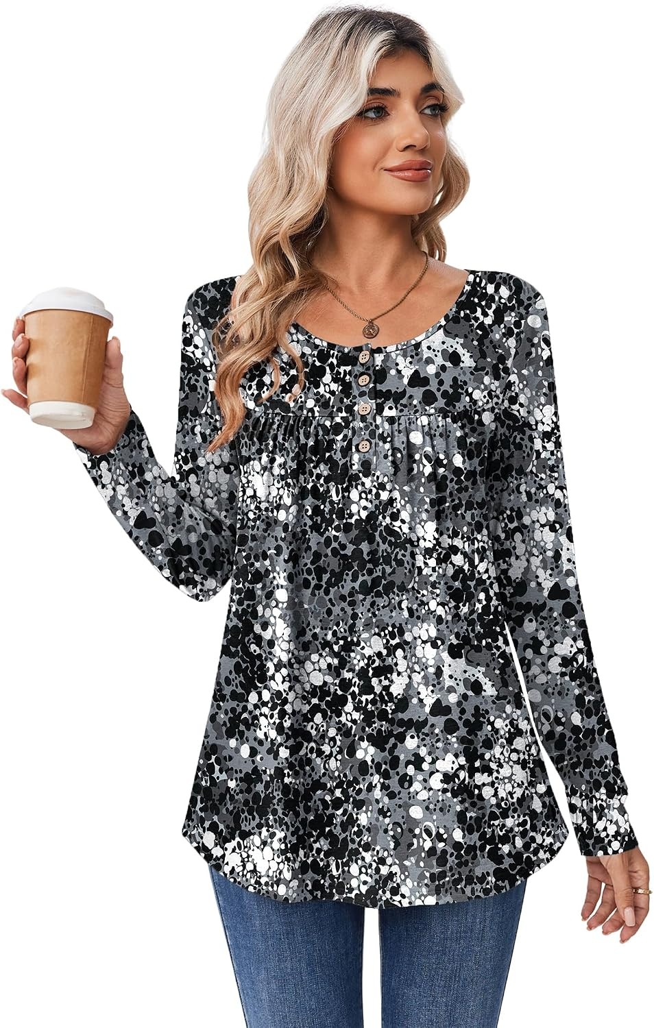 image:imageZeagoo Long Sleeve Shirts for Women Dressy Casual Blouses Loose Tunic TopsBlackcx273