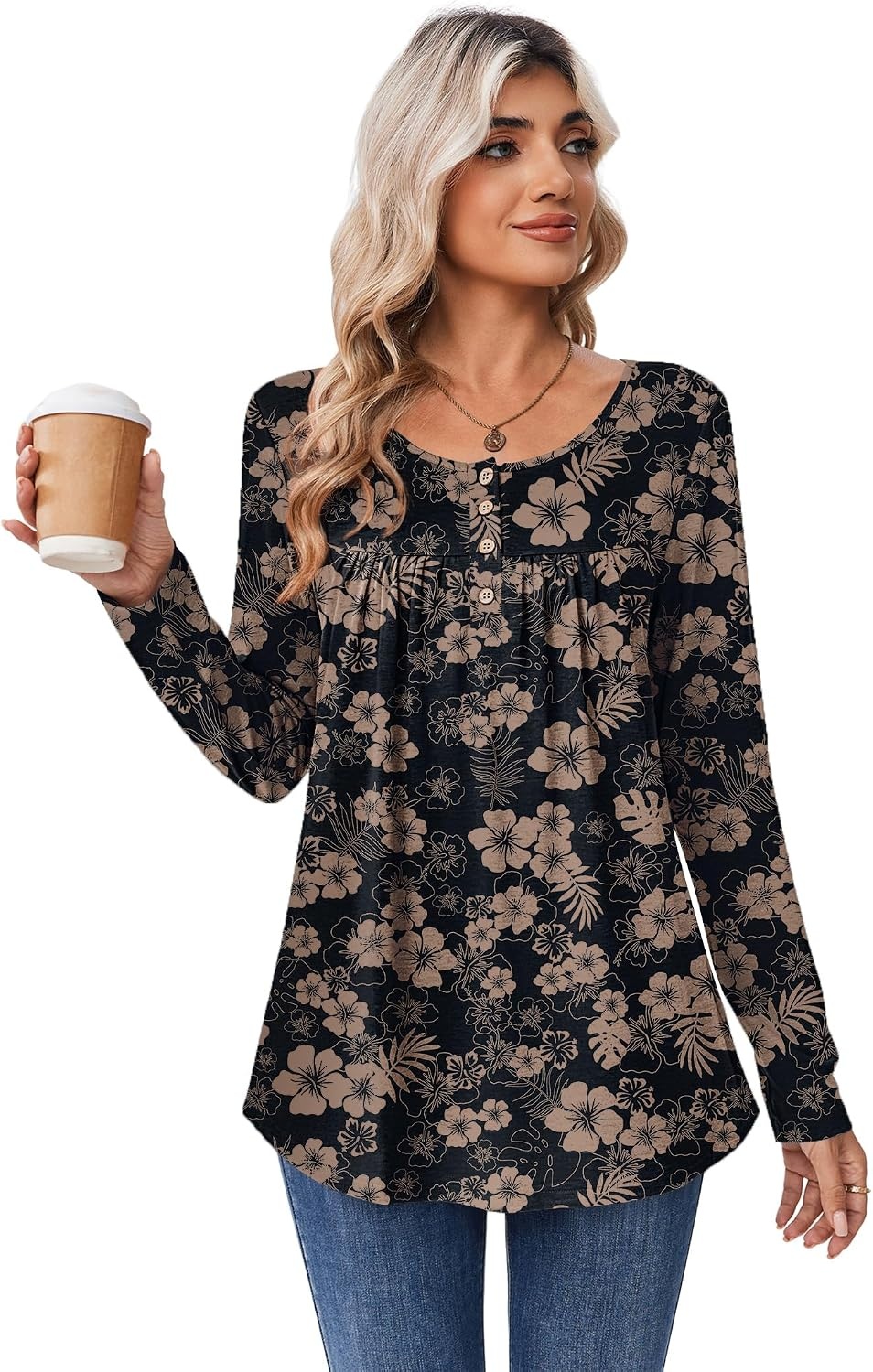 image:imageZeagoo Long Sleeve Shirts for Women Dressy Casual Blouses Loose Tunic TopsBlacksf209