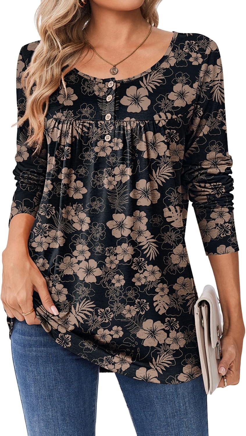 image:imageZeagoo Long Sleeve Shirts for Women Dressy Casual Blouses Loose Tunic TopsBlacksf209