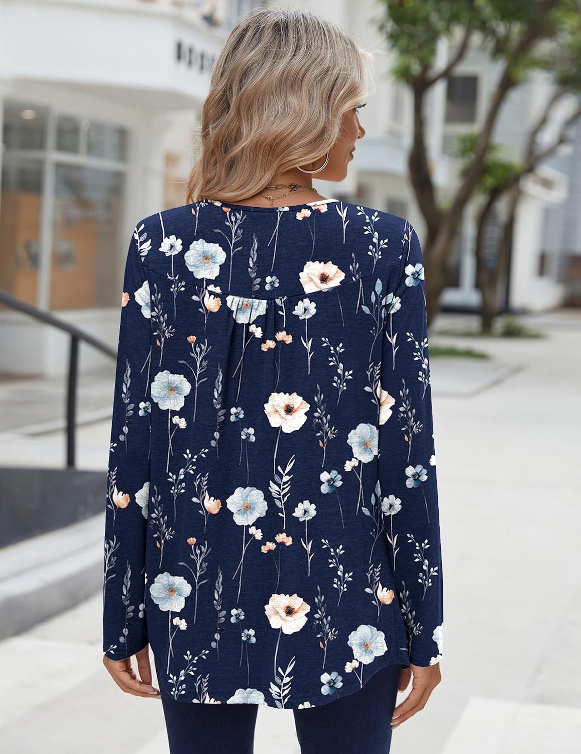 image:imageZeagoo Long Sleeve Shirts for Women Dressy Casual Blouses Loose Tunic TopsBlue Flowerbf318