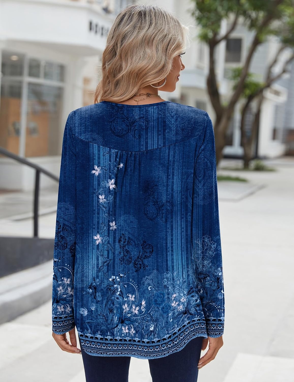 image:imageZeagoo Long Sleeve Shirts for Women Dressy Casual Blouses Loose Tunic TopsBlue Flowermz845