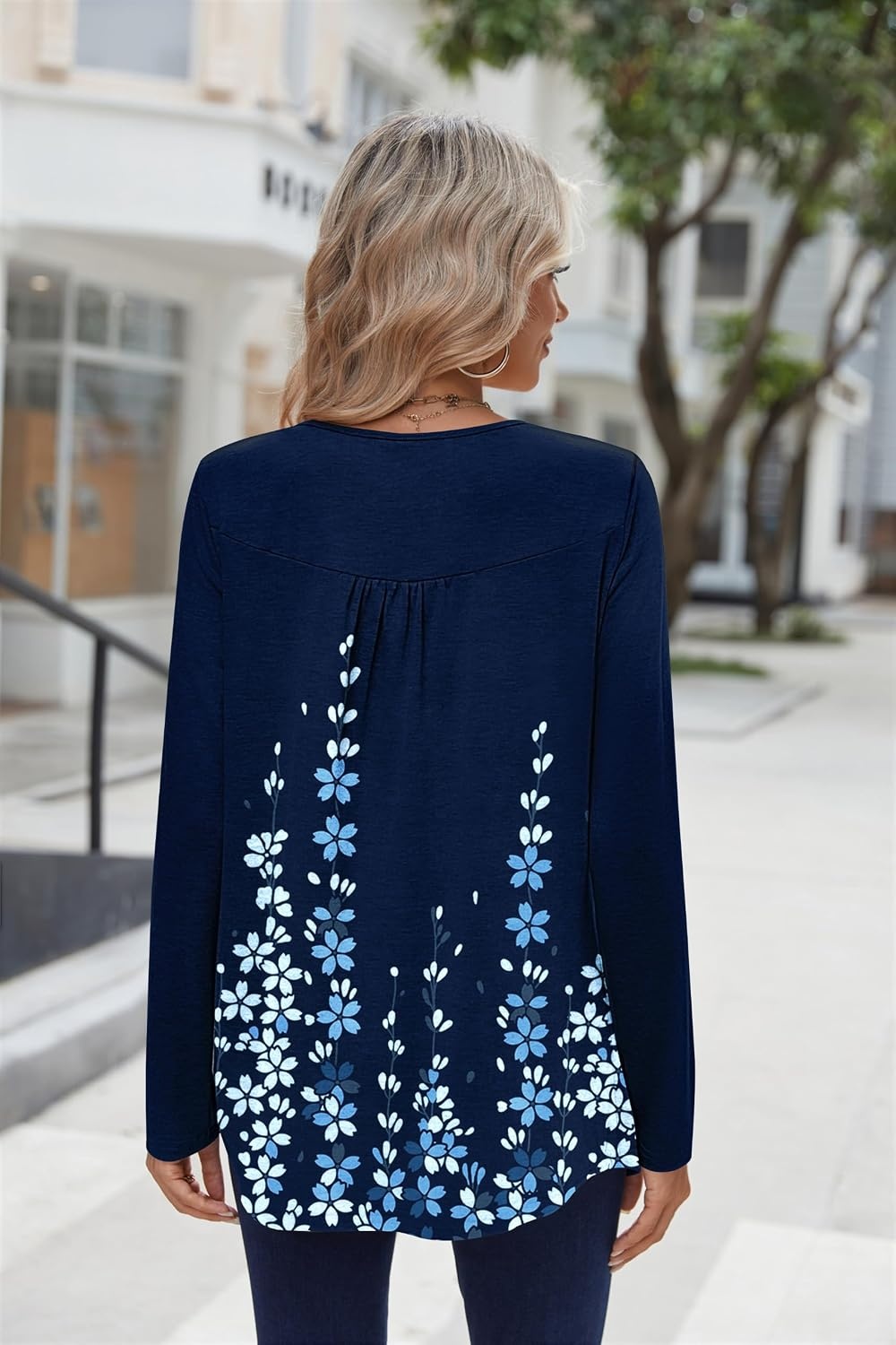 image:imageZeagoo Long Sleeve Shirts for Women Dressy Casual Blouses Loose Tunic TopsBlue Printsf119