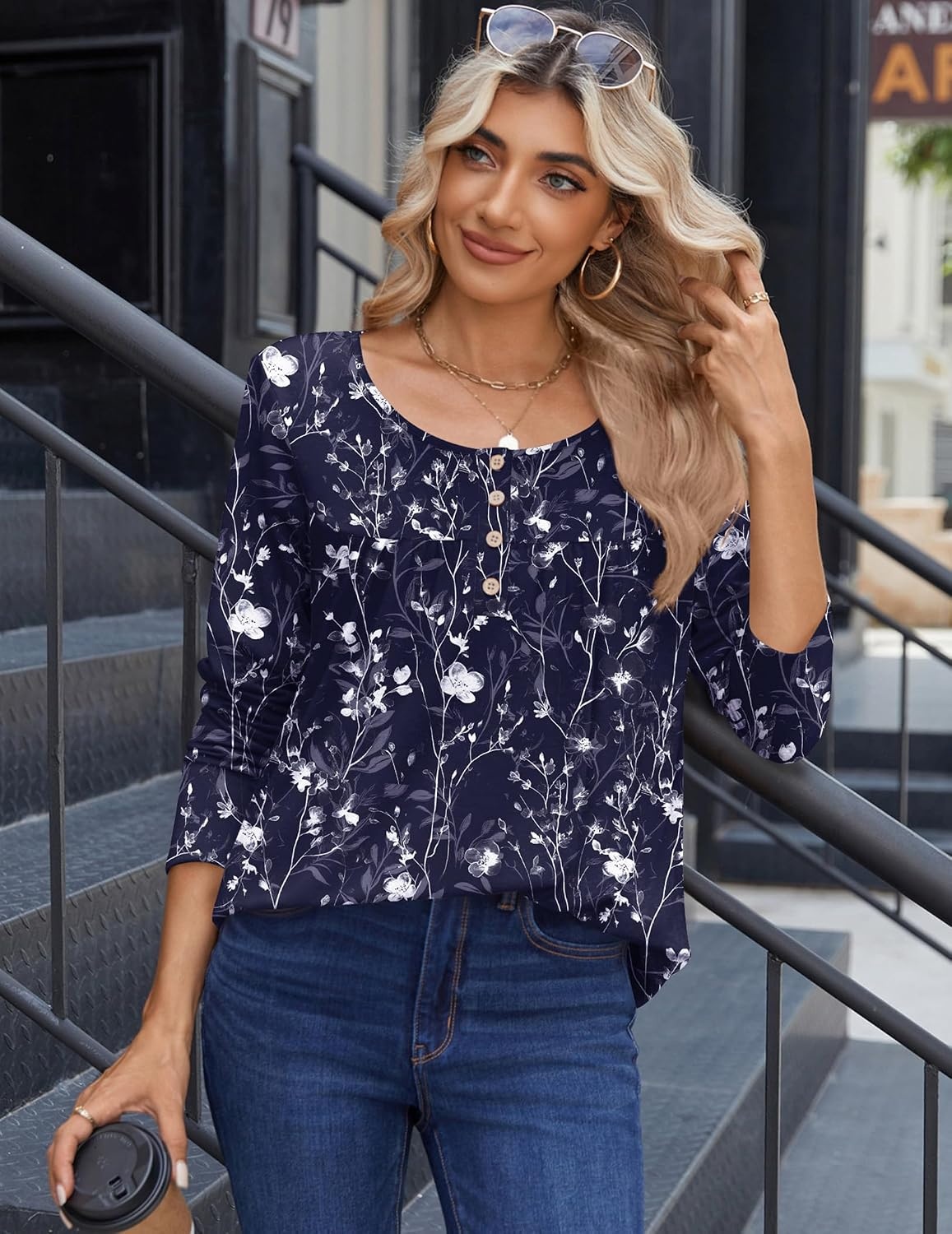 image:imageZeagoo Long Sleeve Shirts for Women Dressy Casual Blouses Loose Tunic TopsBluesf180