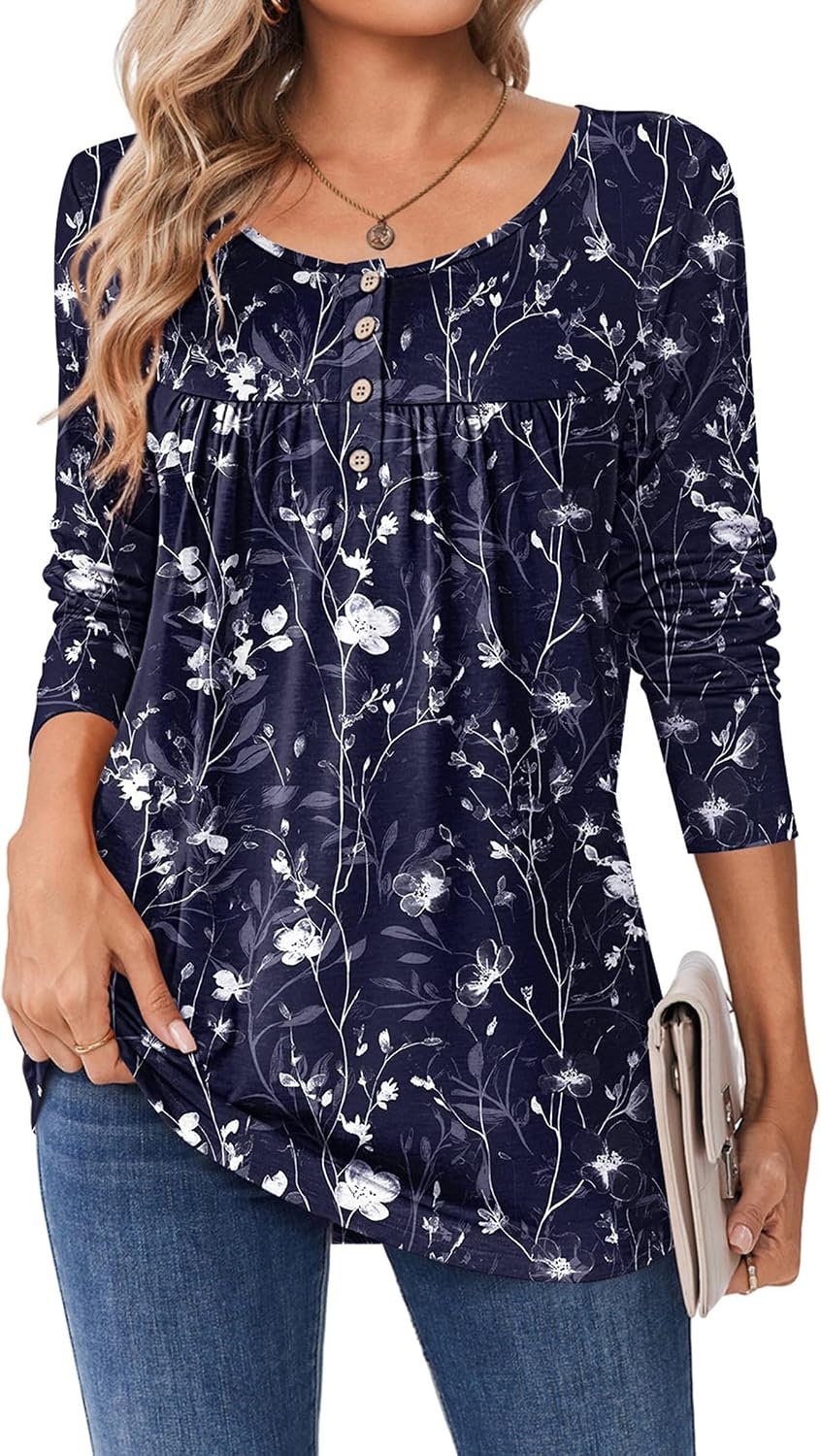 image:imageZeagoo Long Sleeve Shirts for Women Dressy Casual Blouses Loose Tunic TopsBluesf180