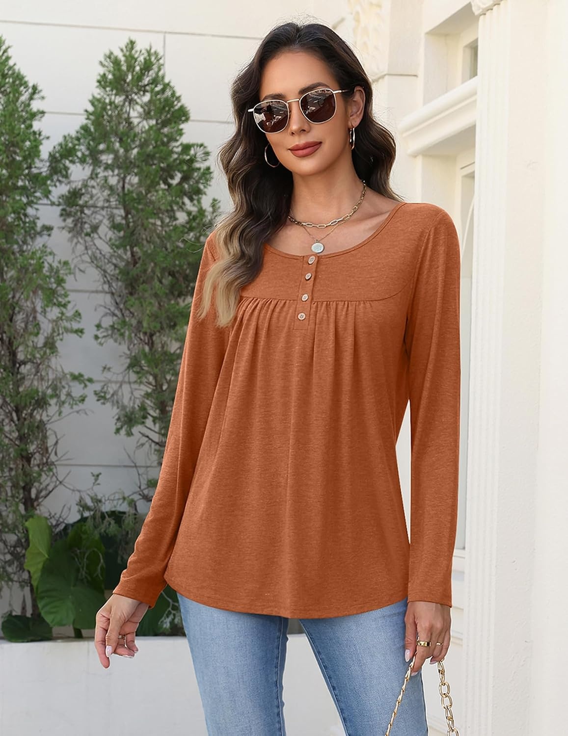 image:imageZeagoo Long Sleeve Shirts for Women Dressy Casual Blouses Loose Tunic TopsCaramel