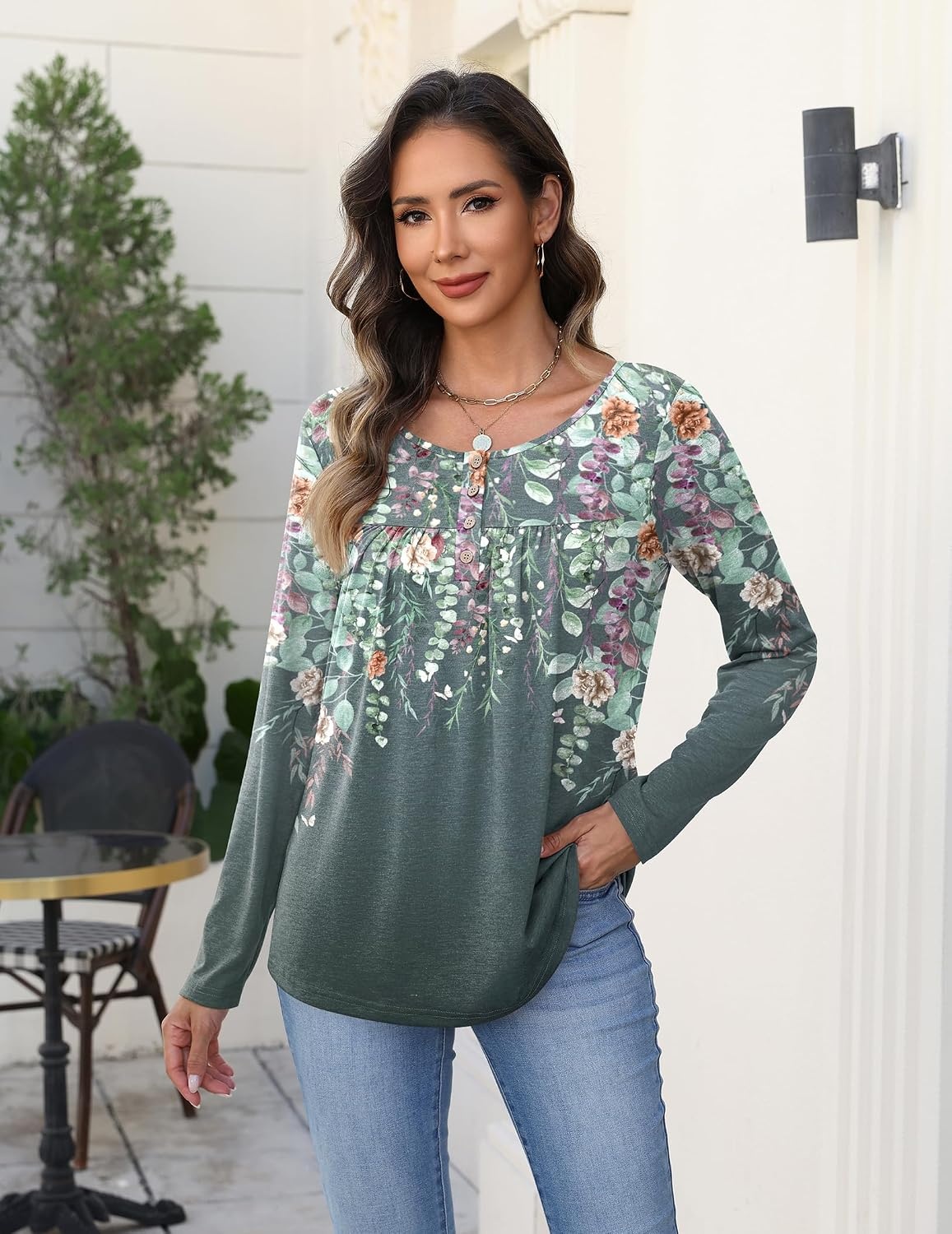 image:imageZeagoo Long Sleeve Shirts for Women Dressy Casual Blouses Loose Tunic TopsGray Printwf71