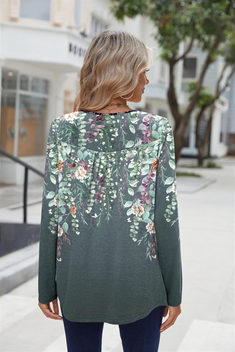 image:imageZeagoo Long Sleeve Shirts for Women Dressy Casual Blouses Loose Tunic TopsGray Printwf71