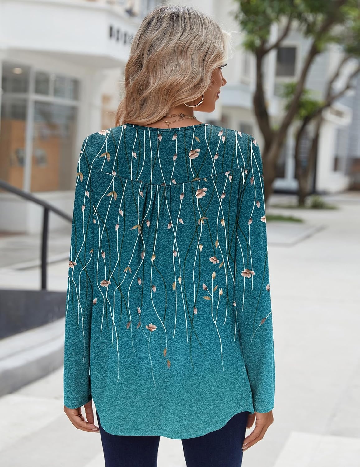 image:imageZeagoo Long Sleeve Shirts for Women Dressy Casual Blouses Loose Tunic TopsGreen Leavexh363