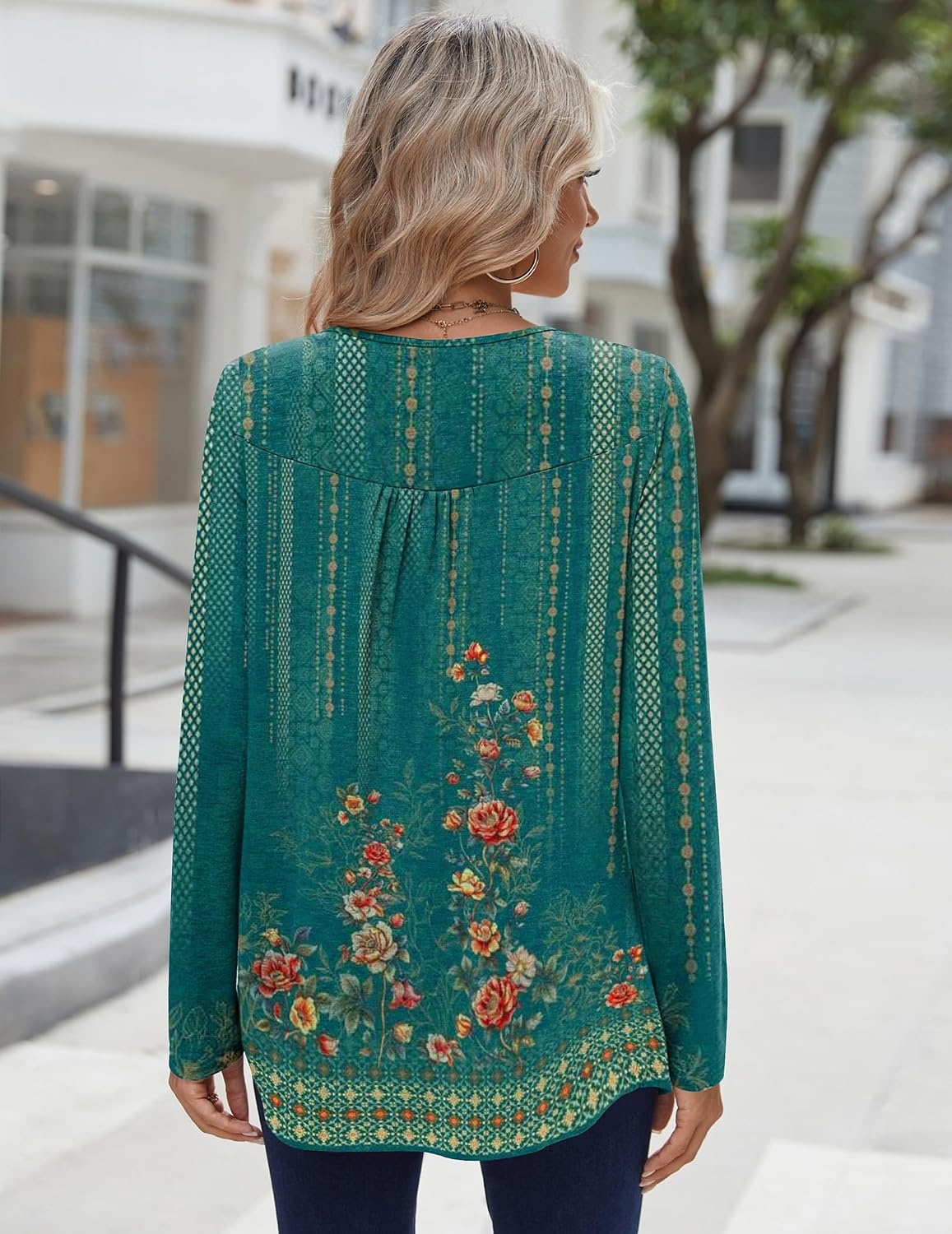 image:imageZeagoo Long Sleeve Shirts for Women Dressy Casual Blouses Loose Tunic TopsGreen Printmz871