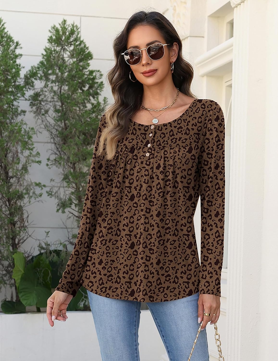 image:imageZeagoo Long Sleeve Shirts for Women Dressy Casual Blouses Loose Tunic TopsLeopardan427