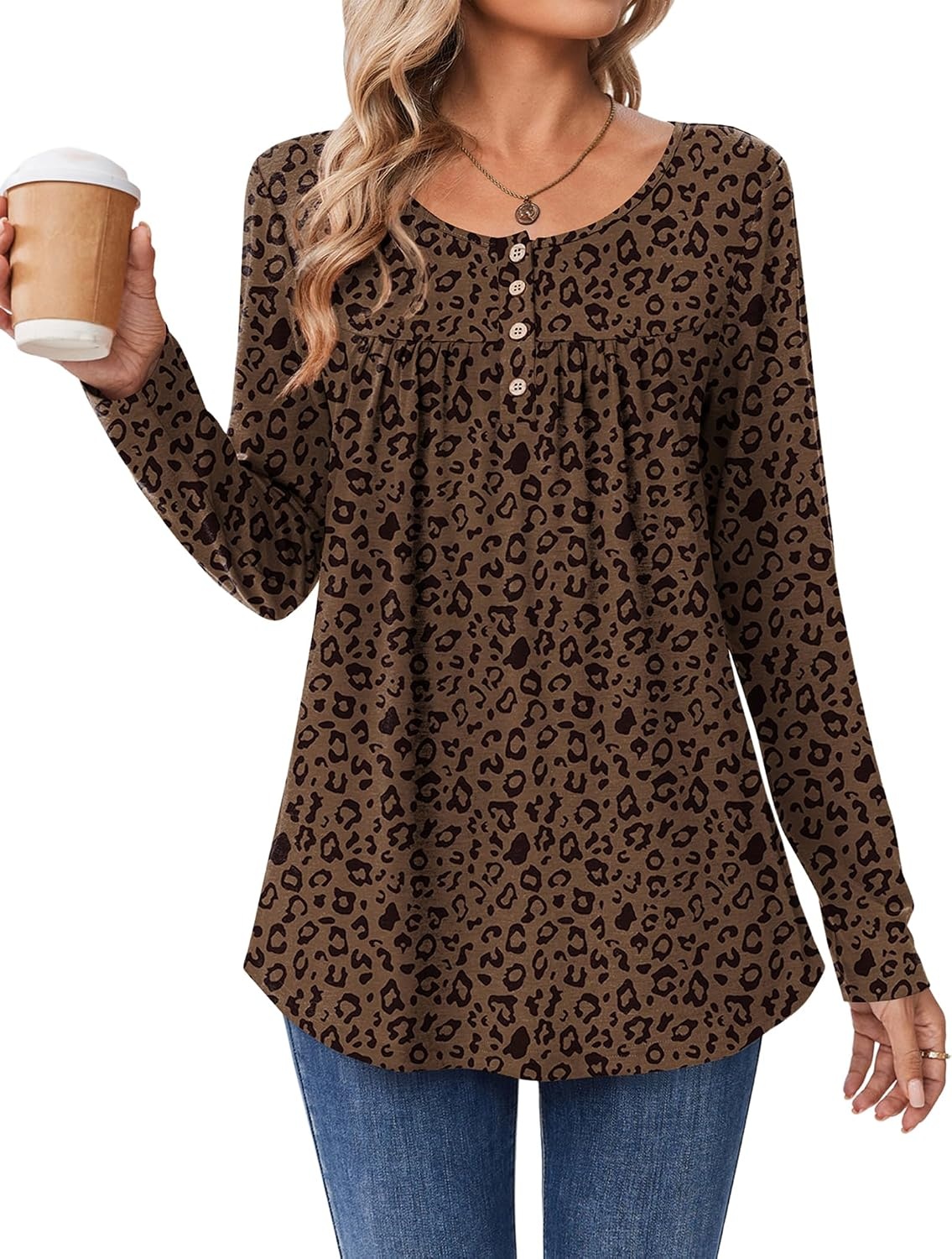 image:imageZeagoo Long Sleeve Shirts for Women Dressy Casual Blouses Loose Tunic TopsLeopardan427